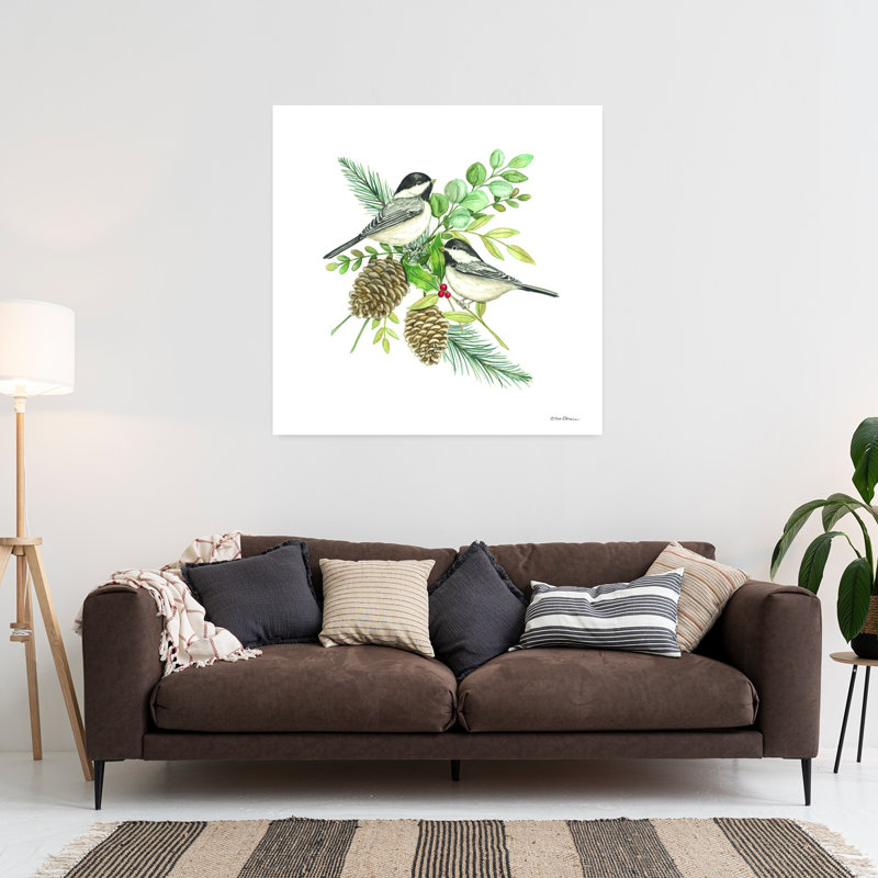 Nature, oiseaux II, art contemporain, pin, hiver, nature, H 36 po x l 36 po
