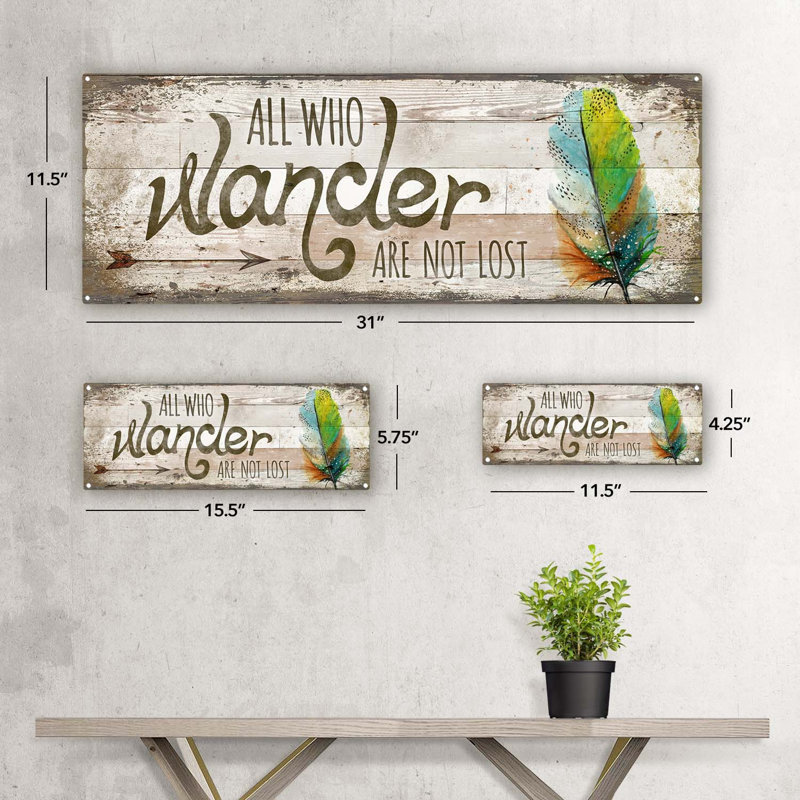«All Who Wander Are Not Lost», plaque sur métal, H 4,25 po x l 11,5 po