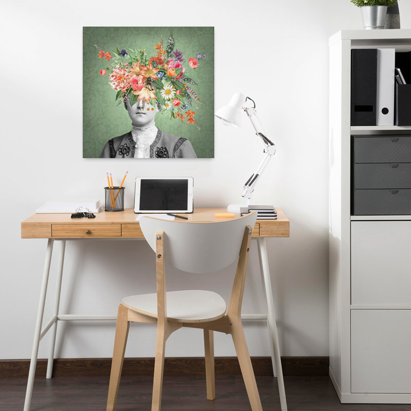 Art contemporain, portrait rétro, art printanier, H 18 po x l 18 po