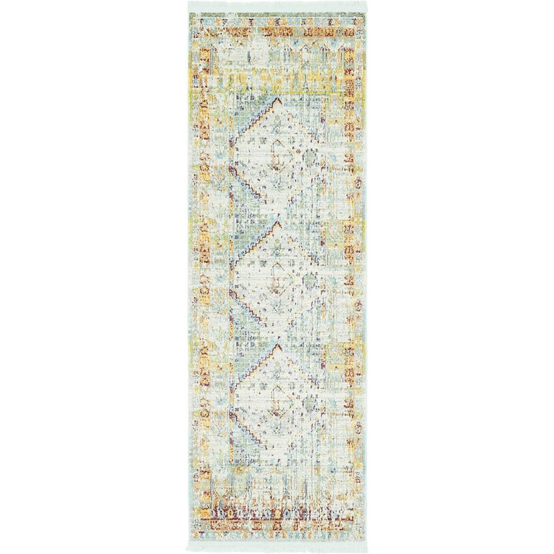 Bleu oriental/crème Tapis décoratif, Tapis de couloir 2 pi 2 po x 6 pi