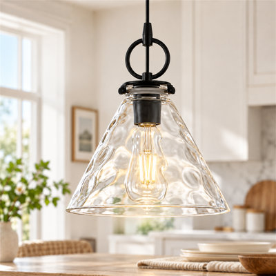 Levona 1-Light Hammered Glass Cone Pendant Light, Kitchen Island Fixture