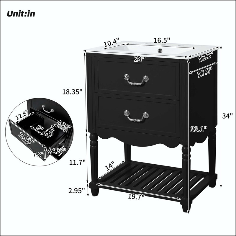 Meuble-lavabo de style rétro 24 po avec motif de vagues