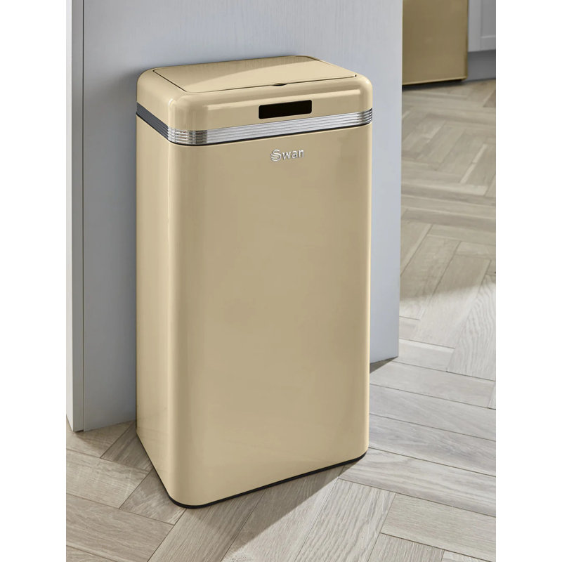 Retro Metal Motion Sensor Kitchen Trash Can - 45L, Cream