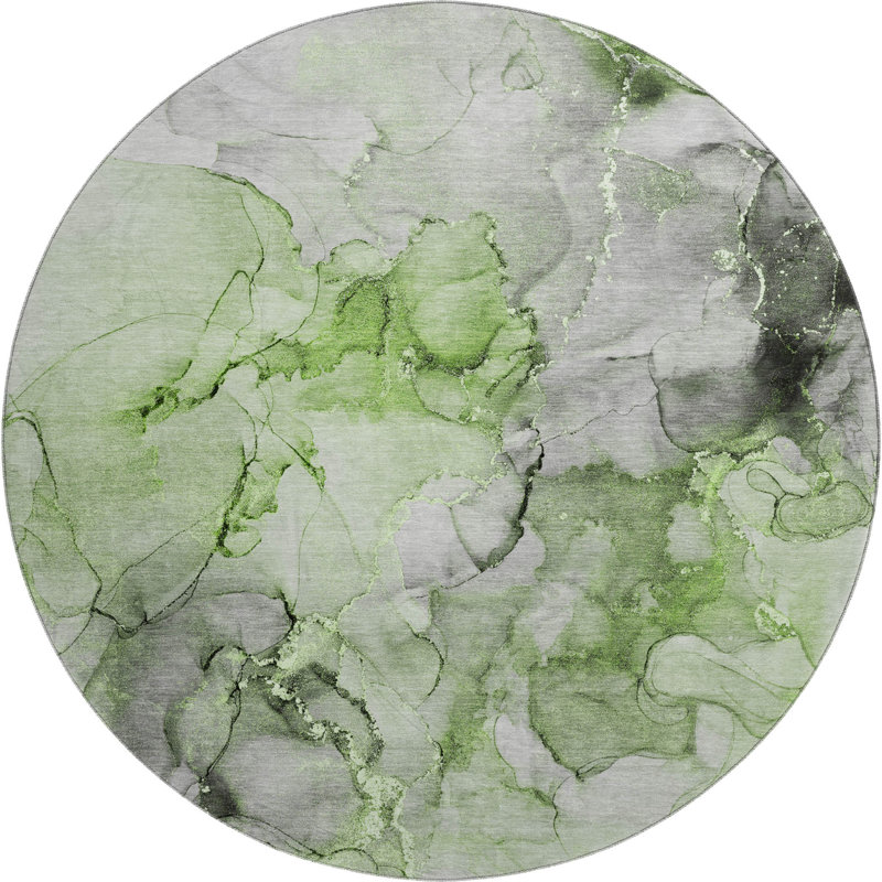 Premium Machine Washable Cerrito AMF520 Green Rug, Round 8'