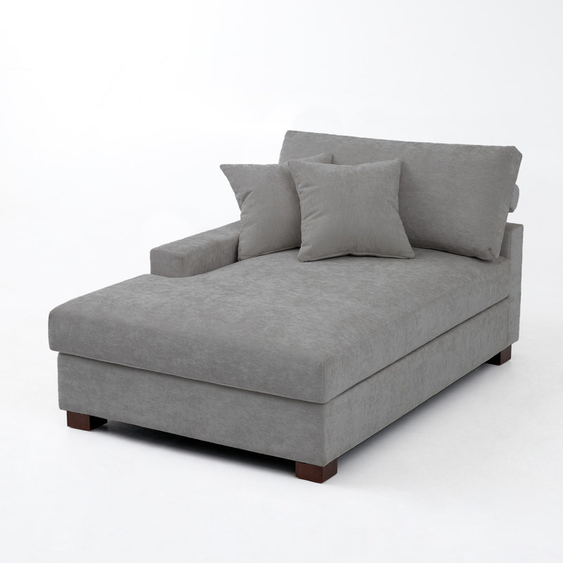 Milbrey Oversized Upholstered Chaise Lounge with Armrests & Throw Pillows, Chenille, Left Hand Facing, Gray