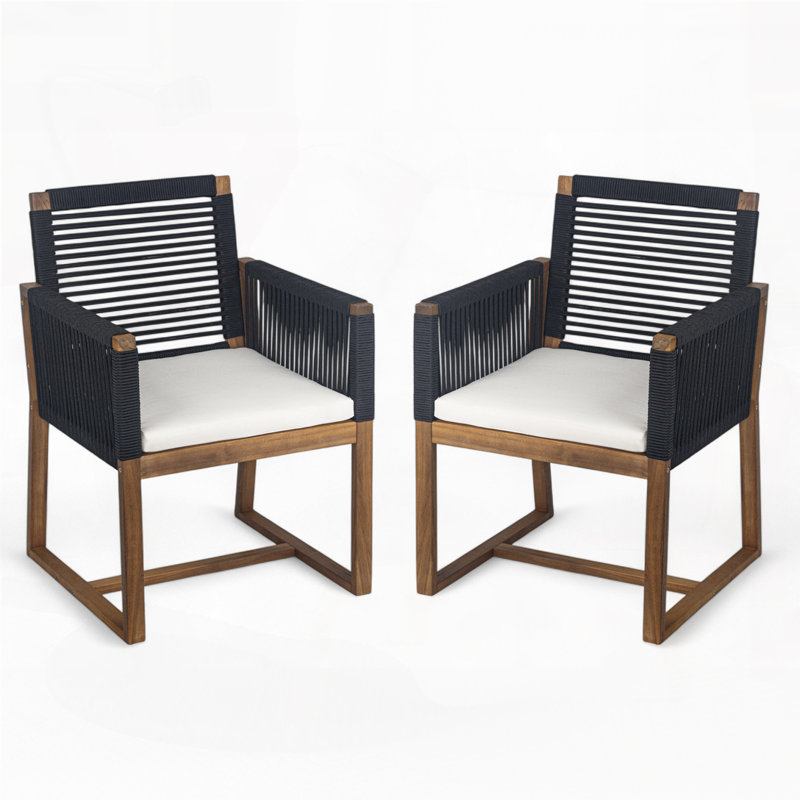 Outdoor Acacia Wood Patio Armchair with Rope Design, Black/Brown