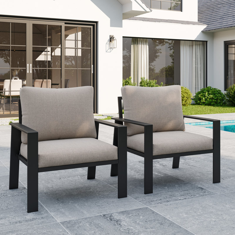 Ensemble de 2 fauteuils d'extérieur en aluminium - légers, résistants à la rouille et dotés de coussins résistants aux intempéries pour le patio, la terrasse ou la piscine