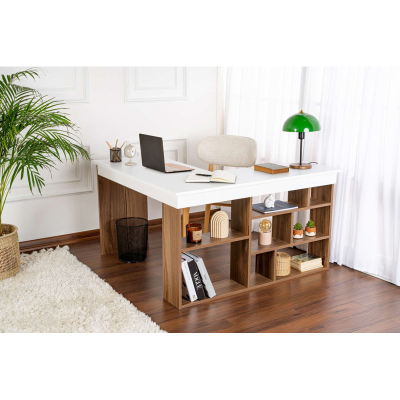 Modern Study Desk with Walnut & White Finish, 51.2 x 28.3 x 28.7 inches | 100% Melamine Coated Chipboard, Thickness: 0.7 inches | Stylish & Functional Design for Home Office & Study Spaces, Durable & Elegant