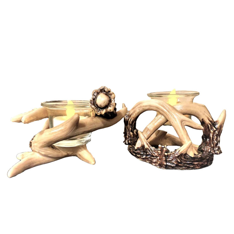 Resin Rustic Antler Votive Candle Holders Set of 2 Cabin and Lodge Home Decor Wildlife Accents