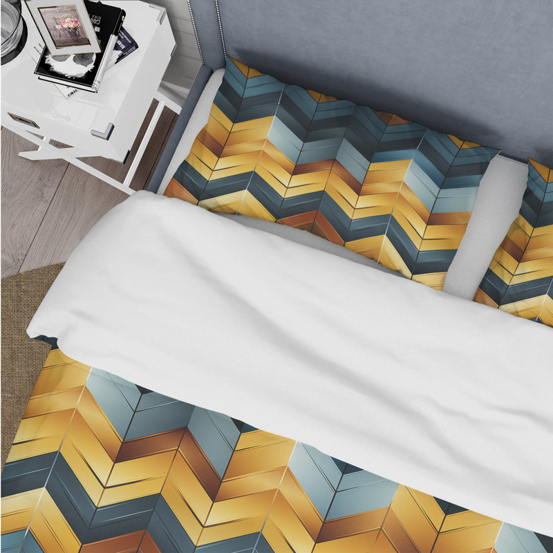 Ensemble de housse de couette en microfibre blanc / doré, Housse de couette pour grand lit et 2 taies décor