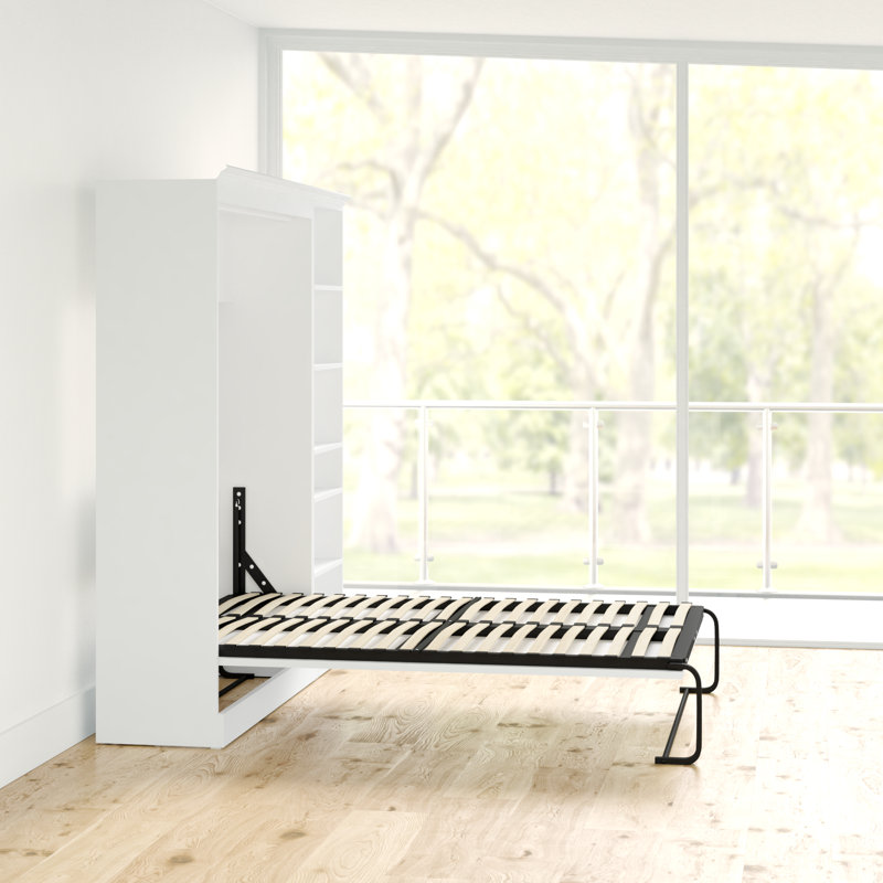 Lit escamotable avec rangement Alvaretta, Blanc, Double