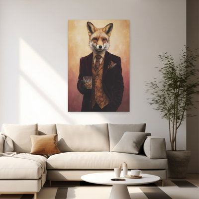 Fox In Velvet Suit Surreal Contemporary Fox Forest Wall Art Print 1 Piece Wrapped Canvas Wall Art