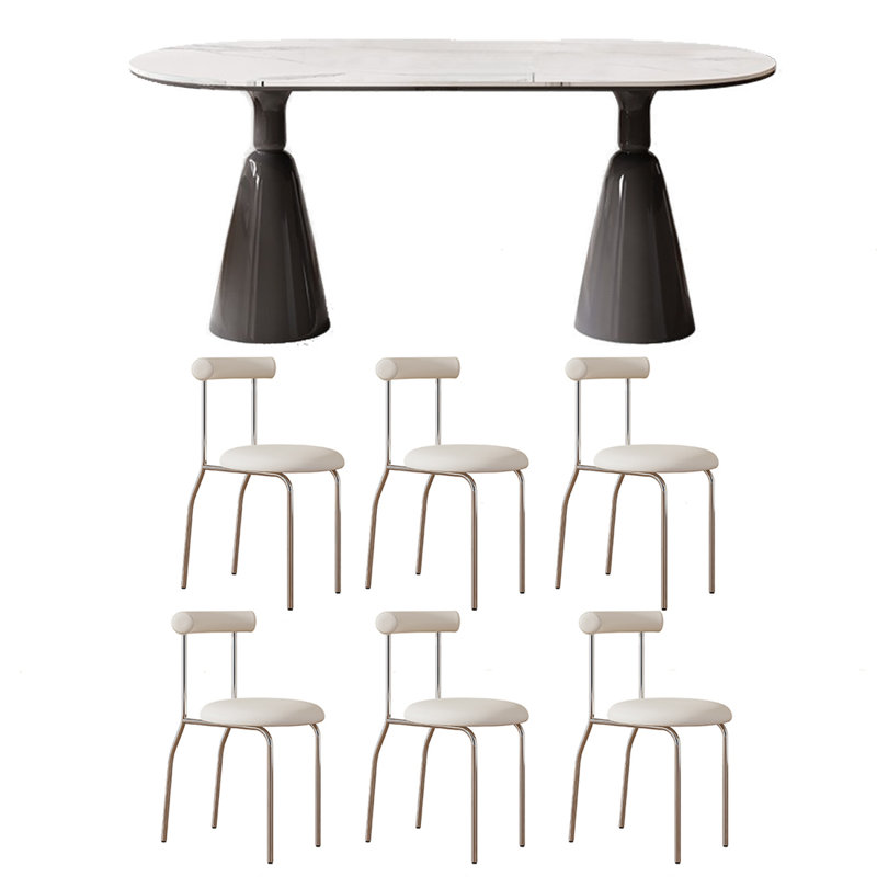 Light Luxury Rock Panel Oval Dining Table Sets., 29.53"H x 62.99"L x 31.5"W