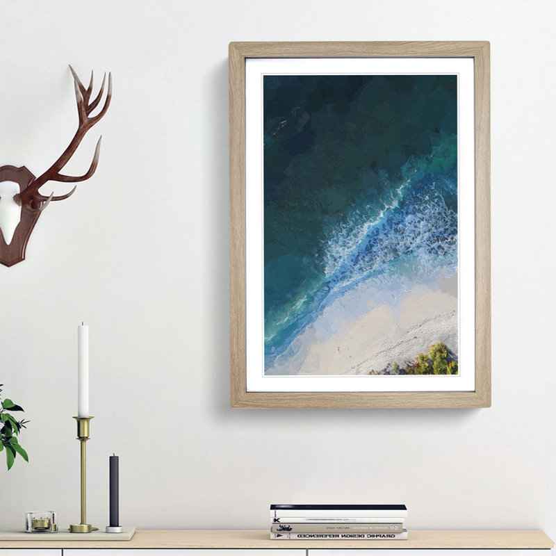 High Above the Maldives in Abstract - Picture Frame Graphic Art Print on MDF, 65cm H x 48cm W x 2cm D, Oak Framed