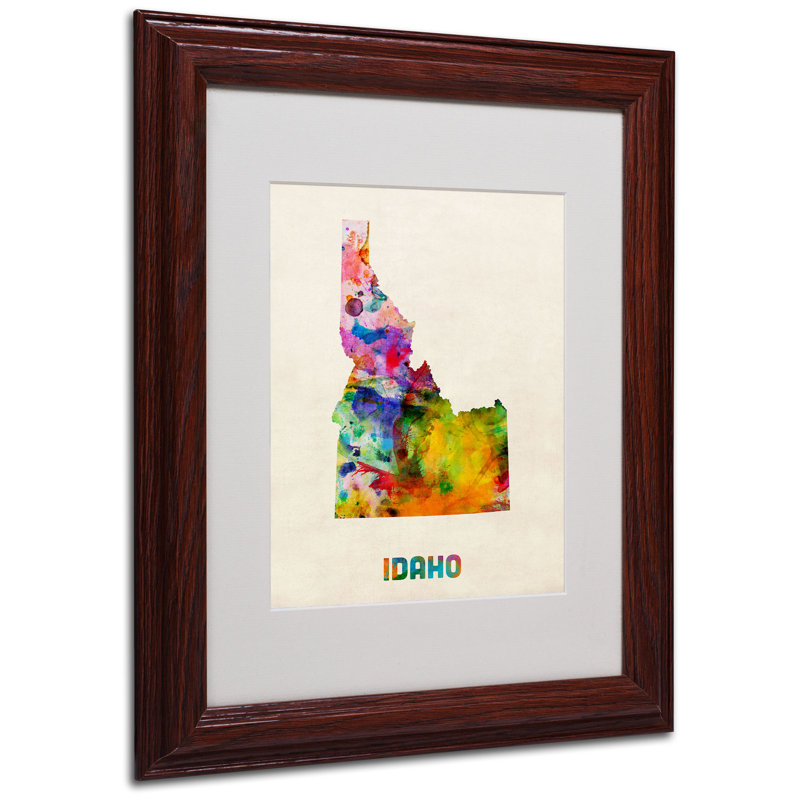 "idaho map" par michael thompsett, impression encadrée, H 14 po x l 11 po x P 0,5 po, Brun - Biseautée