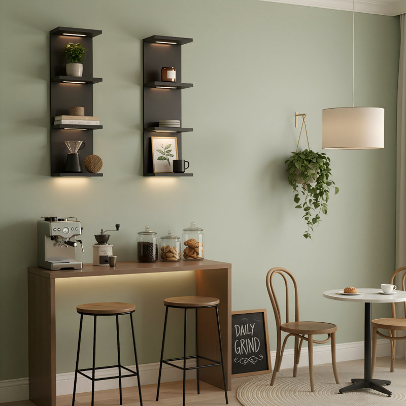 29.99''H 4-Tier Wall Shelf with LED Lights, Black