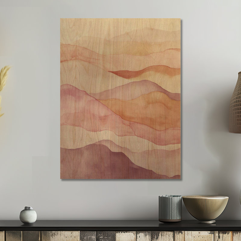 Glam Wave rose et orange I - décoration murale abstraite en bois, H 32 po x l 24 po, Rectangulaire