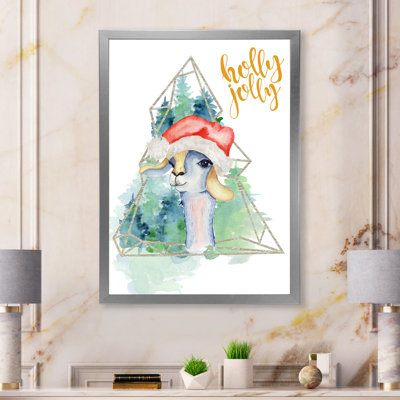 Mignon lama de Noël dans un chapeau de père Noël - Art mural pour enfants, décoration sur toile