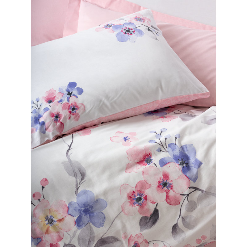 100% Cotton Ranforce Single Quilt Cover Set, Pink & White & Purple, 63.0 x 86.6 inches | Machine Washable, 145 Thread Count, Envelope & Button Closure | Soft, Durable, Stylish Bedding for Cozy Bedrooms