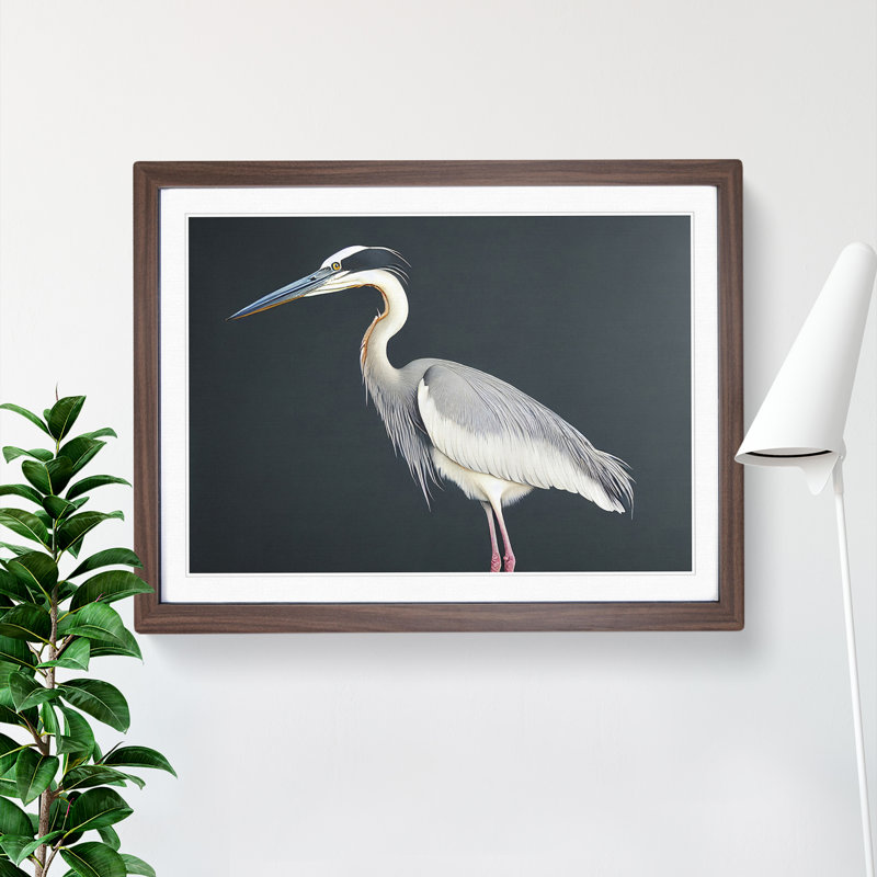 Awesome Heron Bird - Framed Print, 46cm H x 64cm W x 2cm D, Walnut