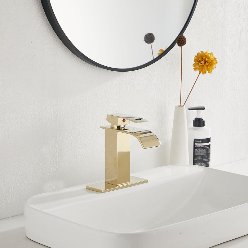 Single-Hole Single-handle Bathroom Faucet with Drain Assembly, Polished Gold