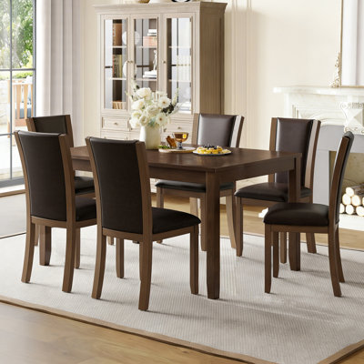 Modern 7-Piece Dining Table Set with 6 Upholstered Chairs, Wooden  Rectangular Dining Table Set for 6 with Chairs, for Dining Room, Kitchen, Restaurant