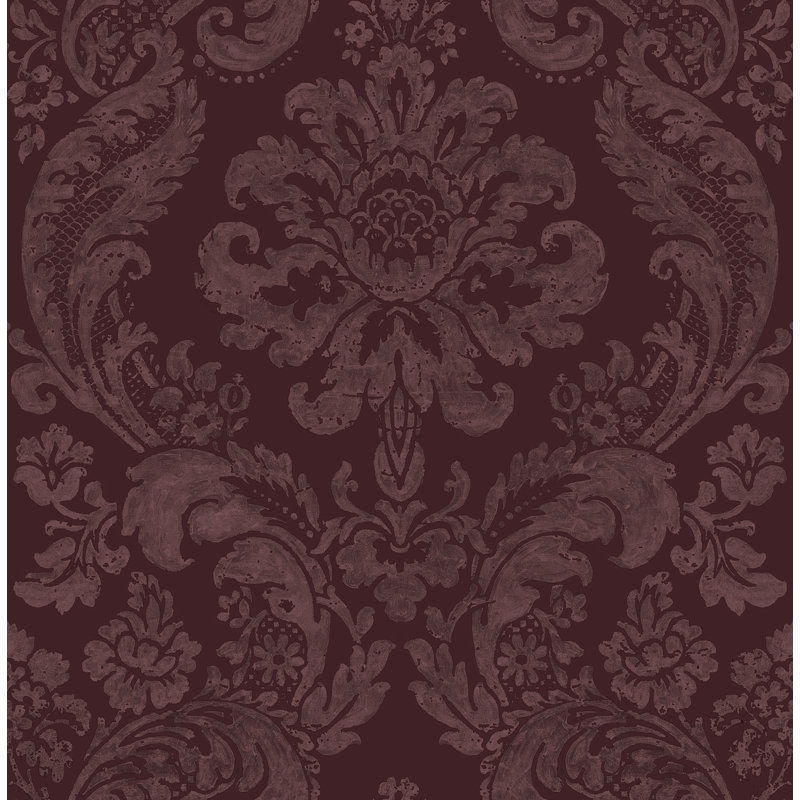 Rouleau de papier peint damassé L 33 pi x l 20,5 po Melvin, Merlot