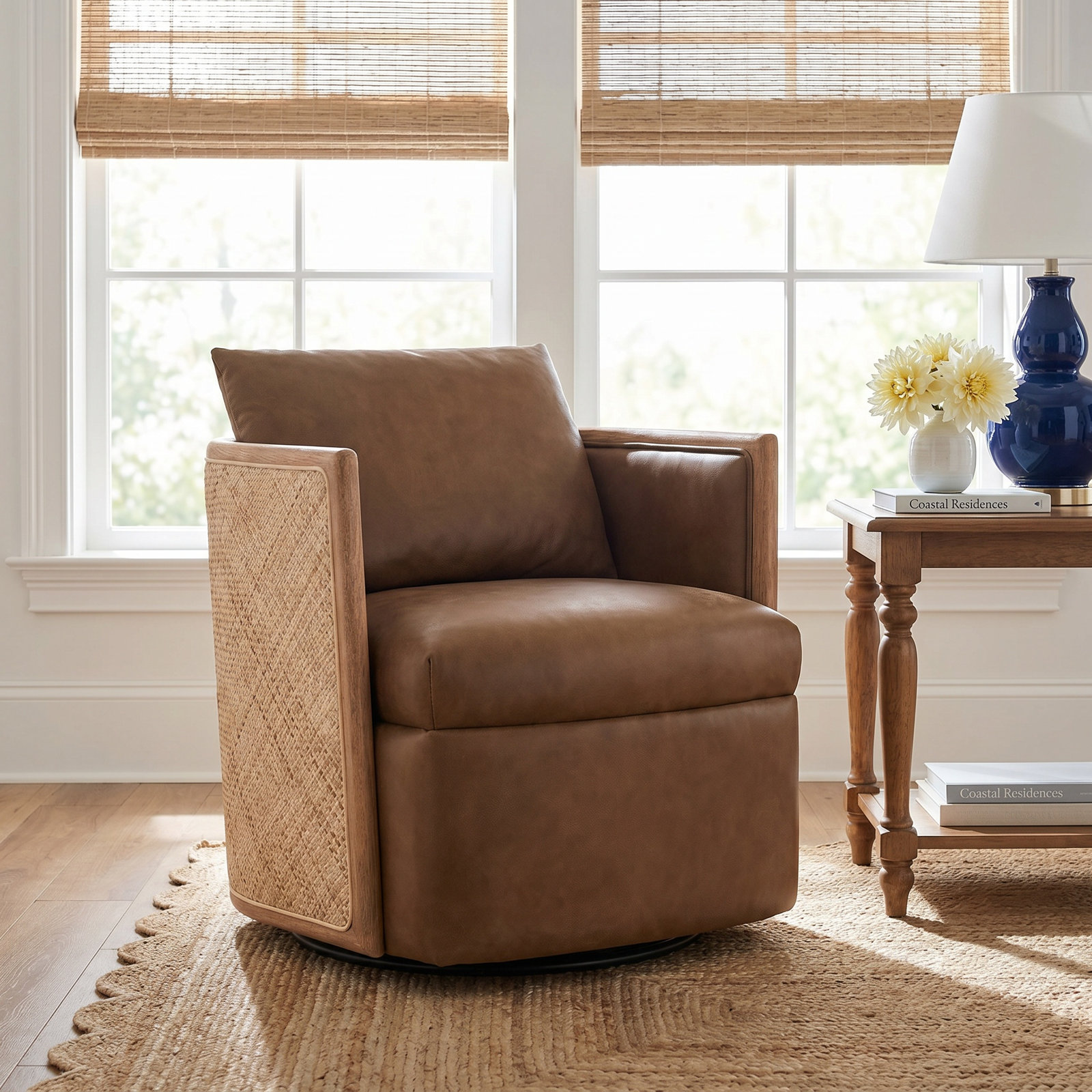 LeeRoy Genuine Leather Swivel Armchair