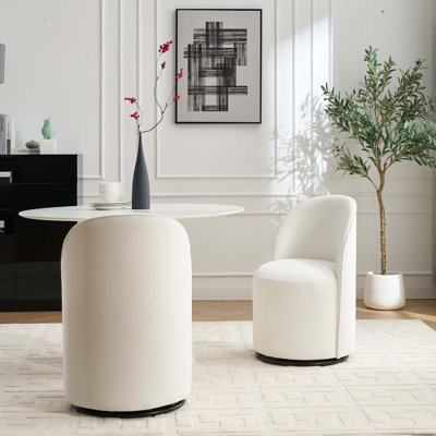Ensemble de fauteuil demi-tonneau de cuisine et de salle à manger rembourré, fauteuil rond moderne en velours avec pivot à 360 degrés pour la chambre à coucher et le salon