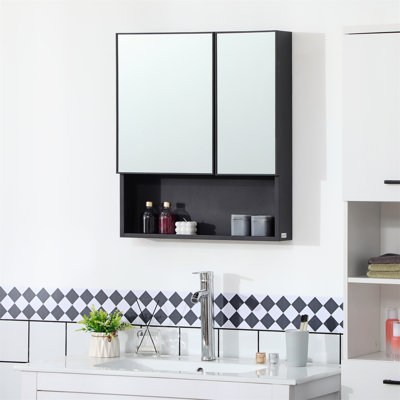 Armoire de salle de bain murale à miroir avec portes doubles et tablettes de rangement