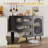  Contemporary Black Buffet Sideboard Cabinet - 3 Drawers & Fluted Glass Door - Dining, Kitchen, Living Room Storage - Color: Black