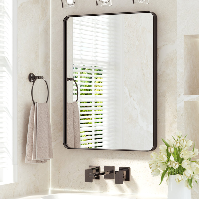 Miroir de salle de bain plombier en aluminium incassable et résistant à la rouille , 30 po x 48 po, Noir mat, Rectangulaire