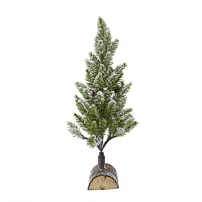 PVC Christmas Tree On Wood Base With Snow Set Of 2