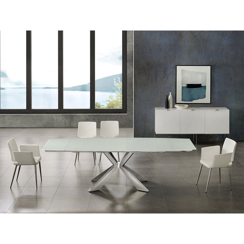 Sleek Extendable Glass-Top Dining Table with Polished Stainless Steel Base