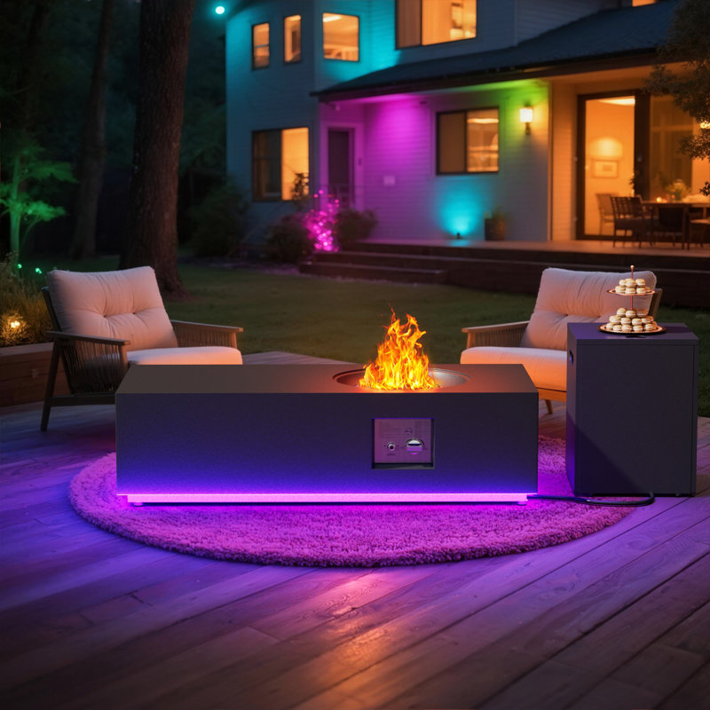 48" Propane Gas Fire Pit Table 50,000 Btu With Rgb Light And Tank Storage Table