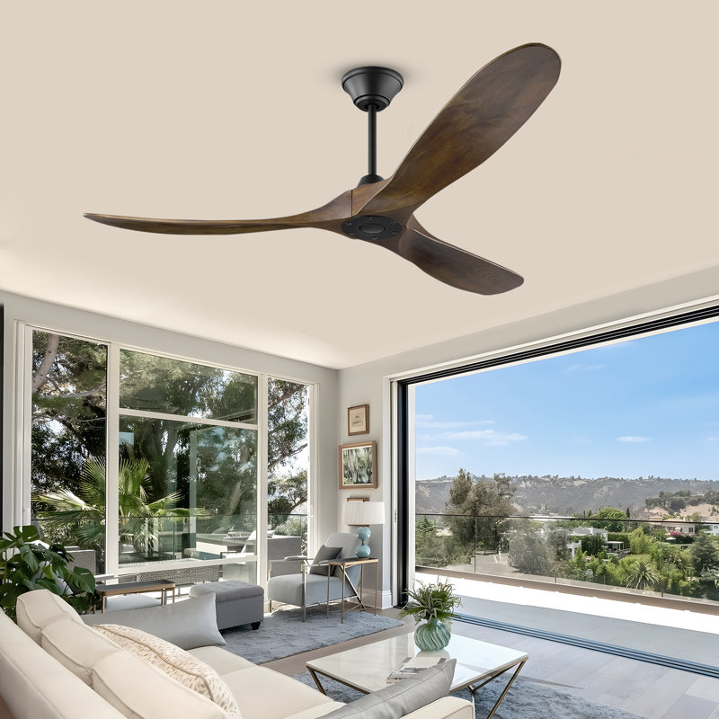 Solid Wood Ceiling Fan With Remote Control, 60", Black, Walnut