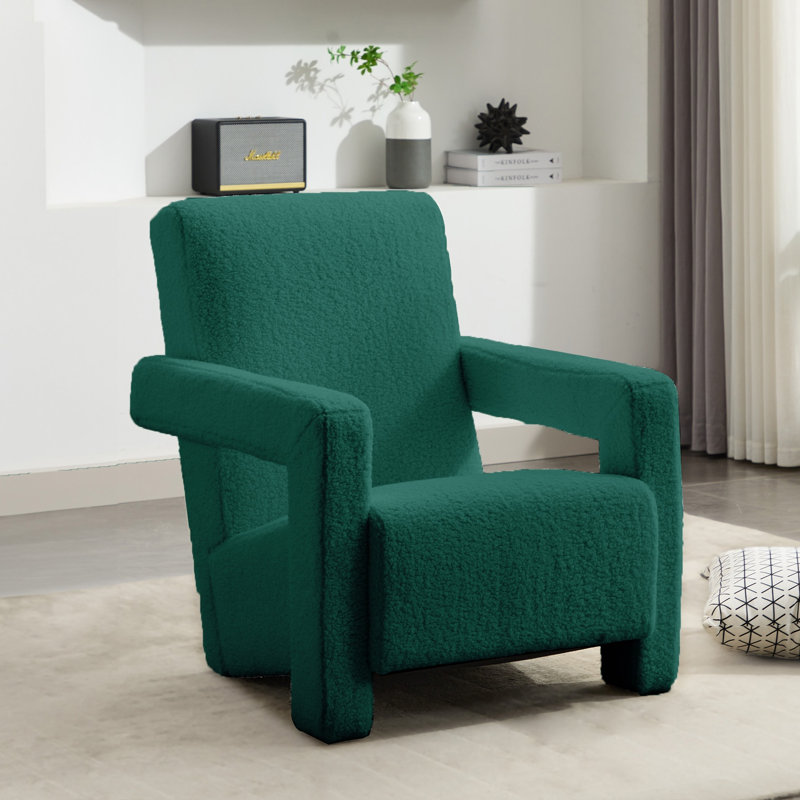 Fauteuil d'appoint rembourré en laine d'agneau moderne, Vert foncé