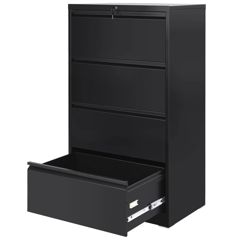 28.5'' Wide 4 -Drawer Steel Lateral Filing Cabinet with Lock, Black