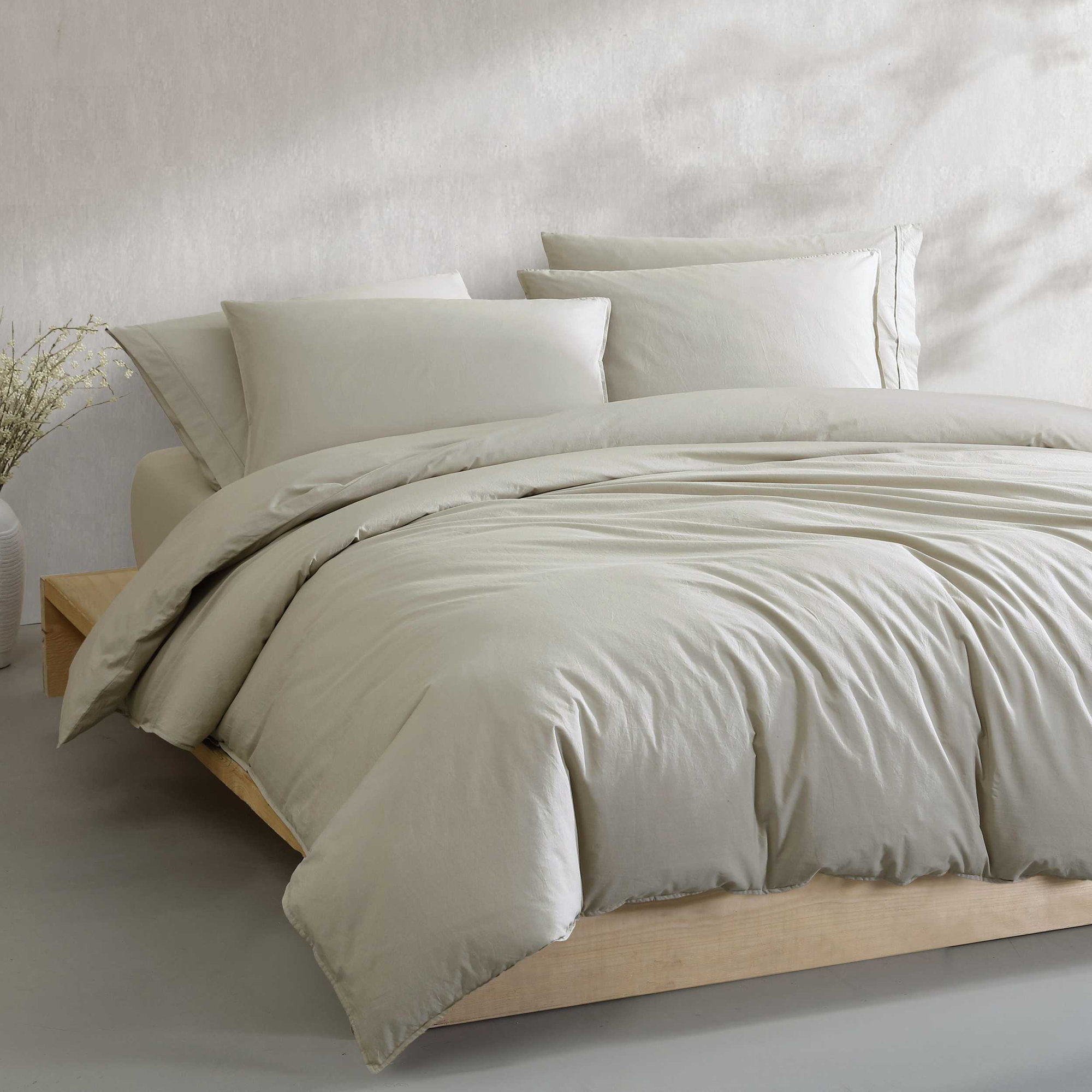 Calvin Klein Washed Percale Cotton Solid Comforter Set, Green, King Comforter + 2 King Shams