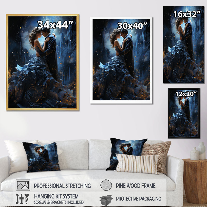 «Wedding Couple Celestial Union IV», reproduction d'art sur toile, H 32 po x l 24 po x P 1 po, Cadre flottant doré