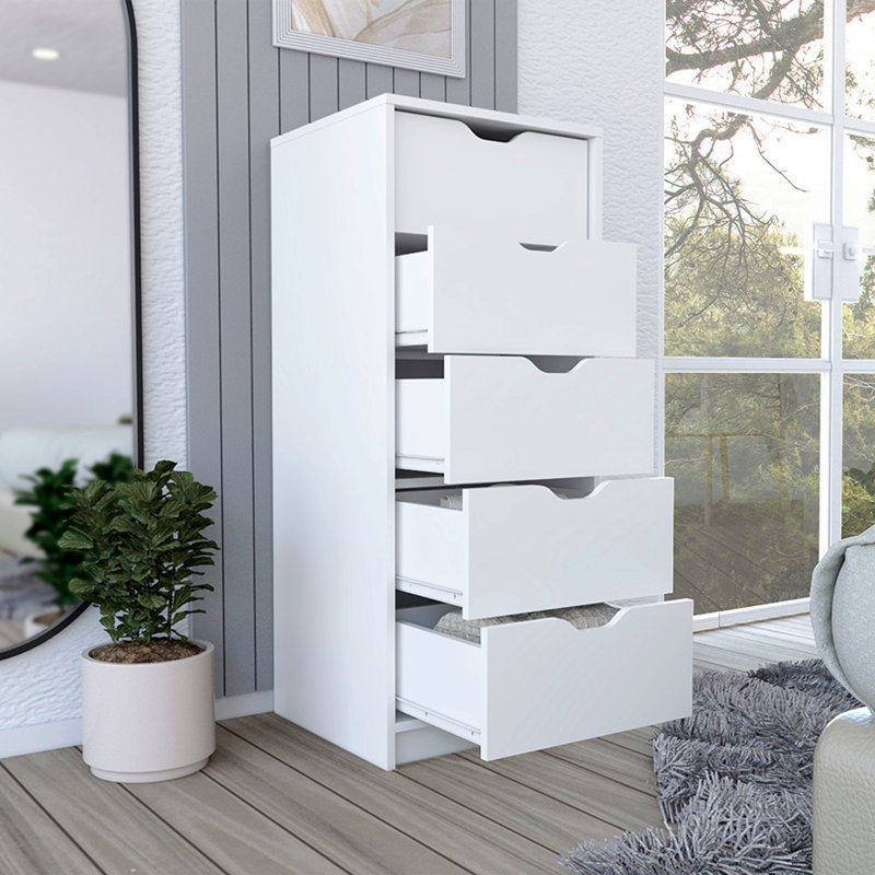 Commode haute 5 tiroirs Basilea, système coulissant, White