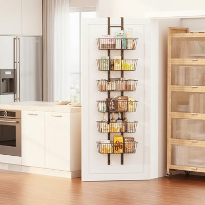 6 Tier Hanging Storage Rack With Adjustable Baskets, Metal Organizer For Kitchen, Bathroom, Laundry Room