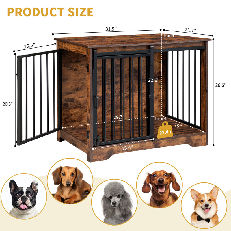 Cage pour chien Dawyne, Brun rustique, H 26,6 po x l 31,9 po x P 21,7 po