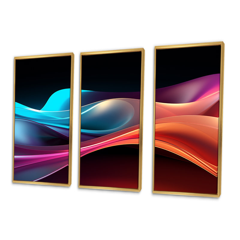 Rainbow Colours Symphony IV - Formes abstraites, art mural sur toile, Cadre flottant doré, H 32 po x l 48 po x P 1 po