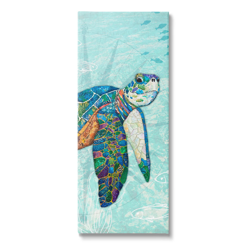 Art mural sur toile tendue de style mosaïque sous-marine océan par Lisa Morales, H 40 po x l 17 po x P 1,5 po