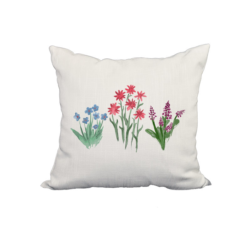 Housse de coussin carré à motif floral, 18 po x 18 po, Bleu/rouge/mauve