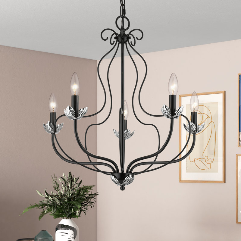 Elegant Katarina 5-Light Chandelier in Shiny Black with Chrome Accents