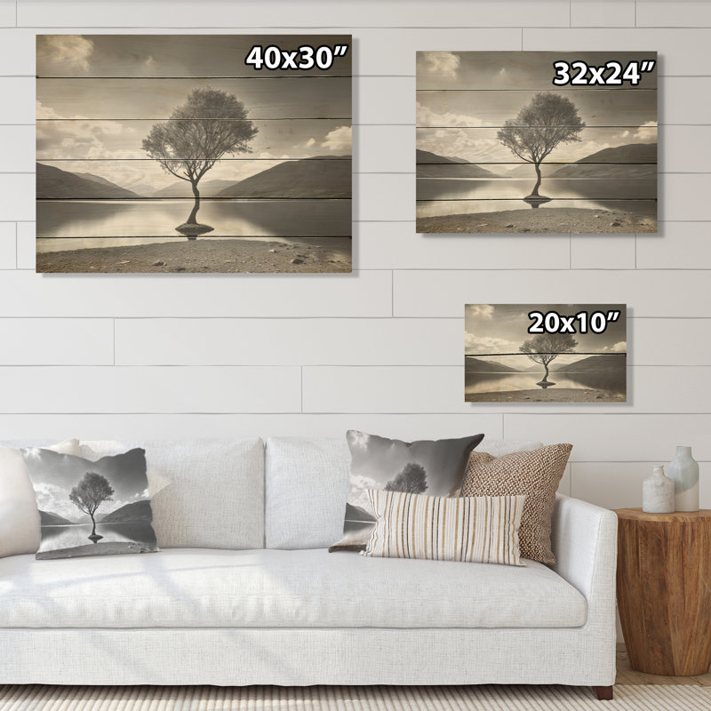 «Tree Lake Tranquility - Lakes Lakehouse», art mural sur bois de pin naturel, H 24 po x l 32 po