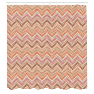 East Urban Home Peach Shower Curtain Zigzag Vintage Design Multicolor