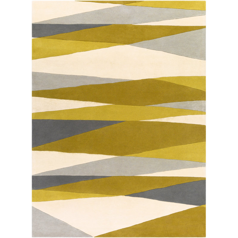 Ayeln Hand Tufted Wool Geometric Indoor Rug, Rectangle 9' x 12'